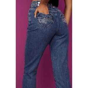 Dolls Kill Bratz Rhinestone Heart Pocket Jeans Denim Blue Women's Size Medium